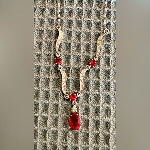 Elegant Silver and Red Gemstone Necklace